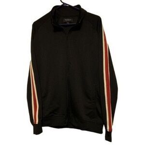 PacSun Black Zip-Up Jacket with Red and Cream Stripe Sleeves